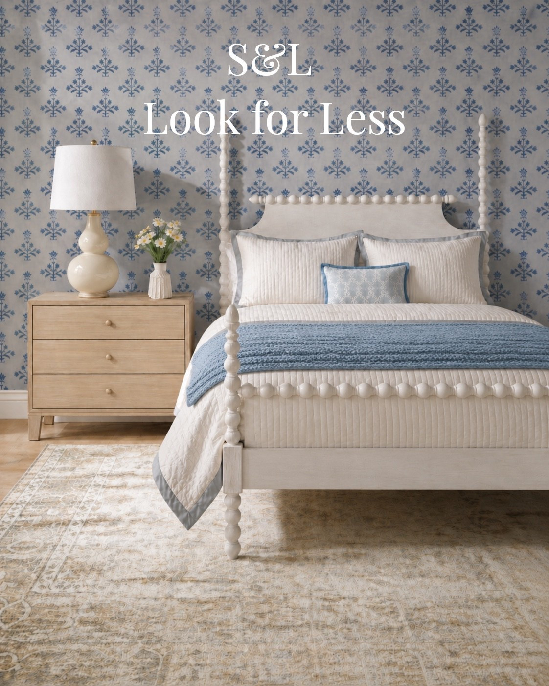 S&L vibes…without the S&L price tag. 🤍

I pulled together this soft coastal bedroom look using budget-friendly finds with that same light, airy, designer feel—blue block print wallpaper, a white spindle bed, pale wood dresser, textured bedding, and the prettiest layered blue accents.

Everything is linked here so you can recreate the look for less.

#coastalbedroom #bedroomdecor #designerlookforless #serenainspired #budgethomedecor

#LTKHome
