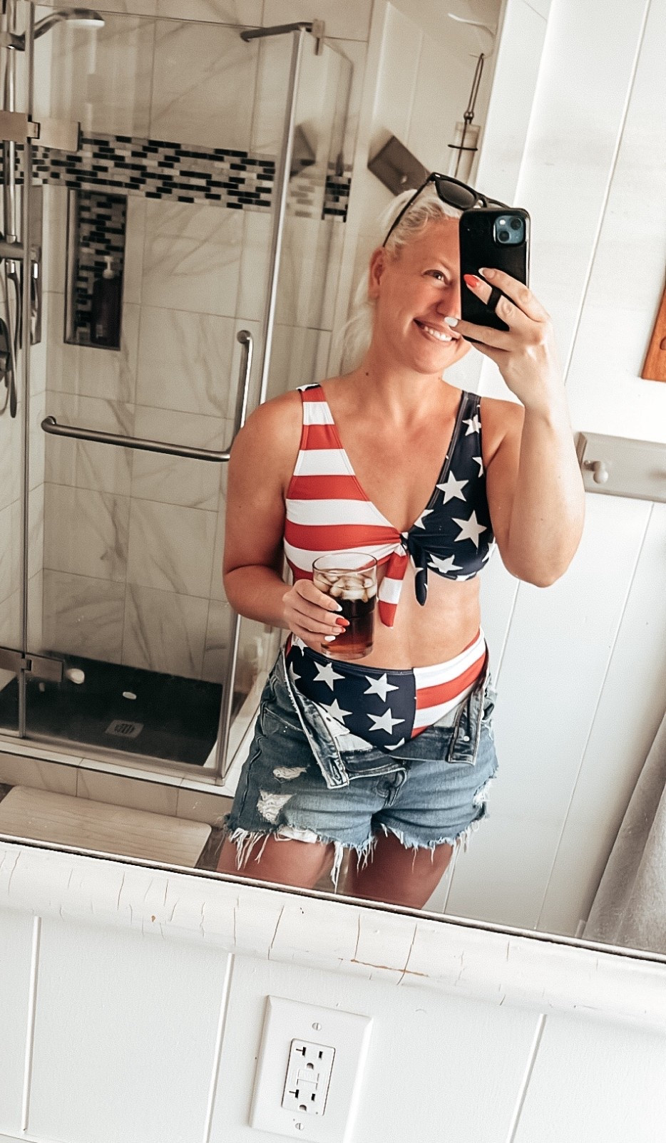 The best look when it comes to fourth of july. American flag swim and the perfect pair of jean shorts from Abercrombie 

#LTKdayinmylife #LTKFestival #LTKSwim