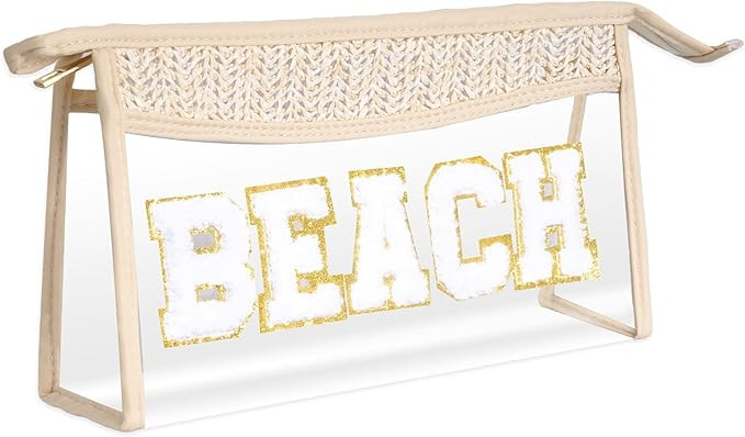 Boho Patch Cosmetic Bag with Zipper, Chenille Varsity Letter Makeup Bag, Clear Travel Pouch, Mult... | Amazon (US)