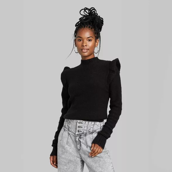 Women's Mock Turtleneck Ruffle Pullover Sweater - Wild Fable™ | Target