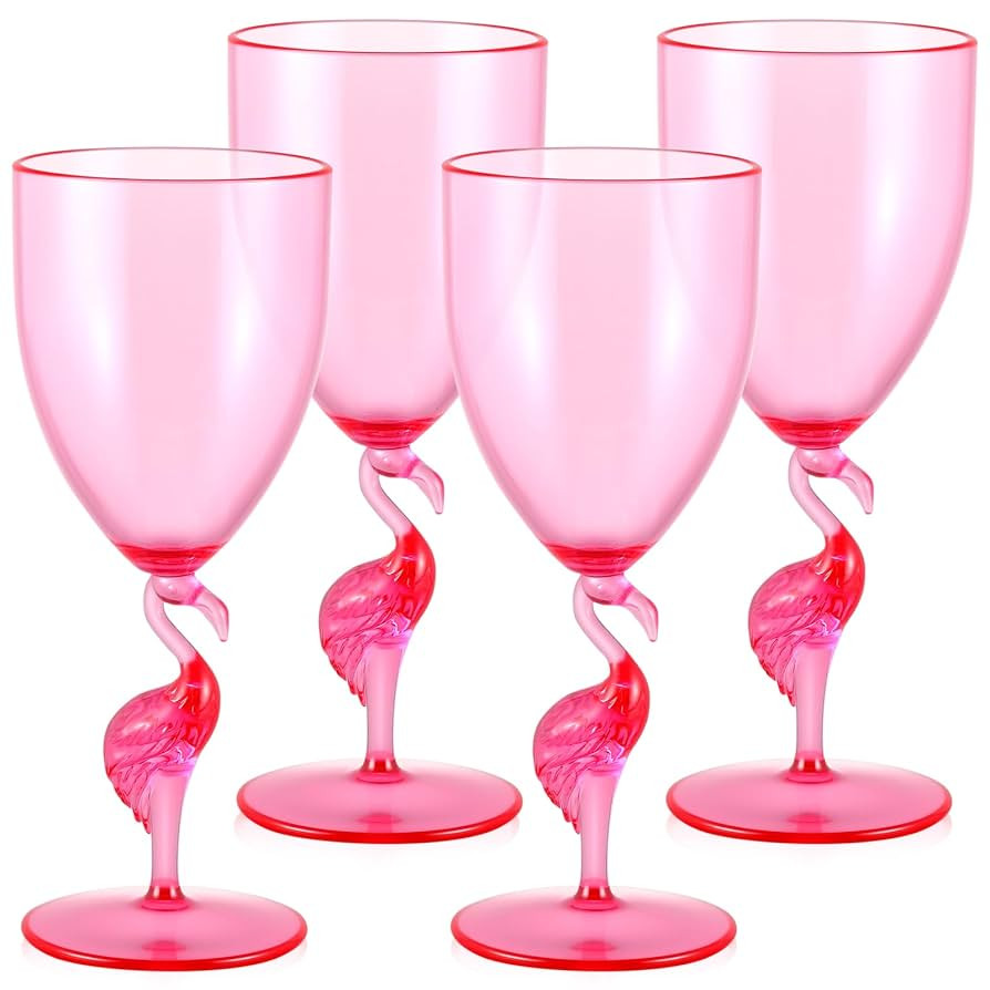4 Pcs Flamingo Stem Wine Glasses 14oz Plastic Pink Glasses Reusable Funny Drinkware for Wine Beve... | Amazon (US)