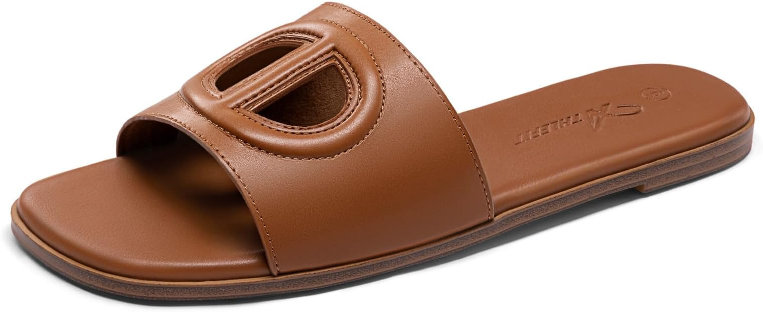 Athlefit Women's Flat Sandals Square Open Toe Comfortable Slip On Summer Beach Slide Sandals | Amazon (US)