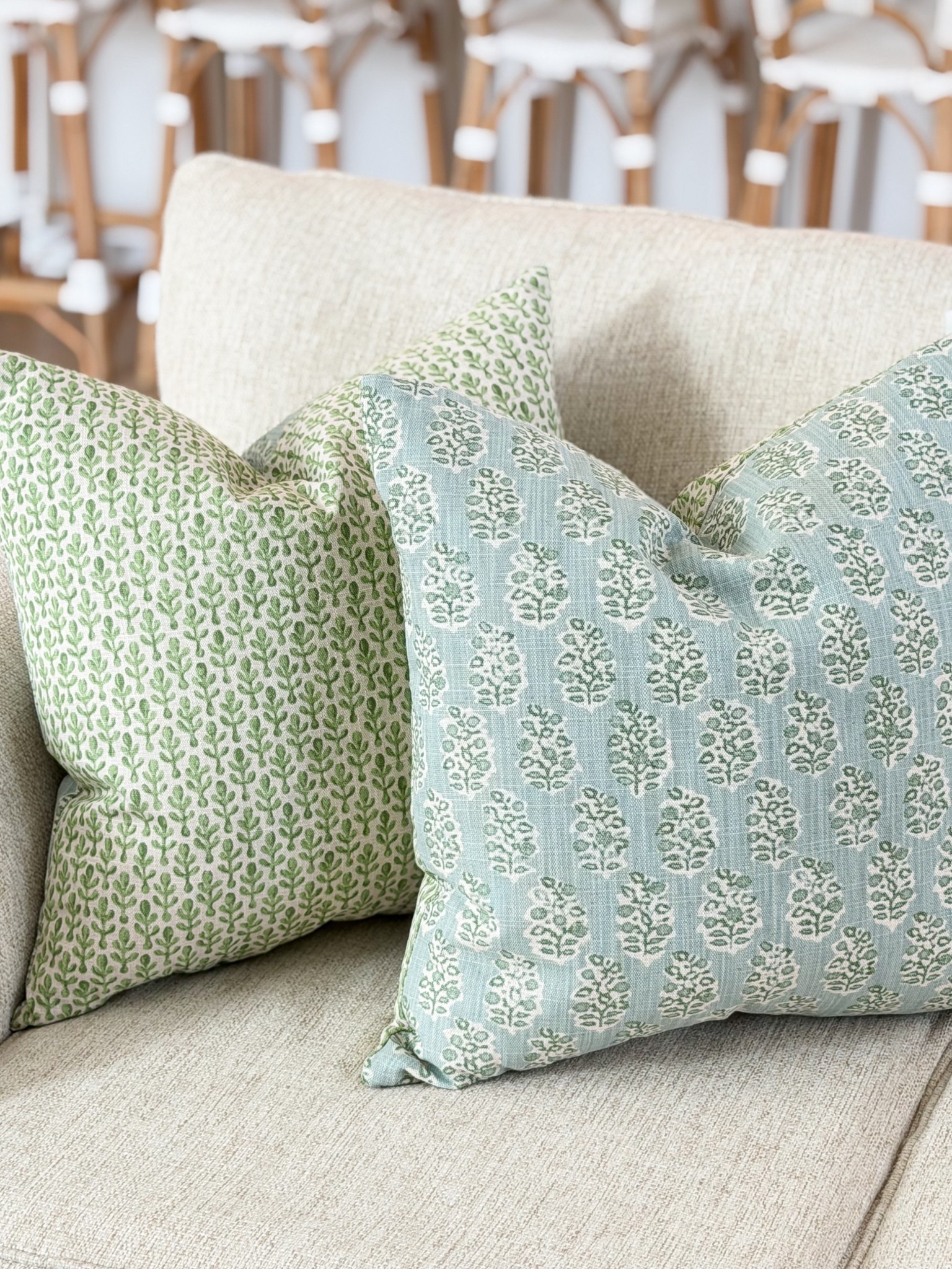 Designer inspired pillows online at TJ Maxx! The pillow inserts are AMAZING - feather/down filled and the pillow covers are a cotton linen blend 

Blue and green pillows, Grandmillennial home, Grandmillennial style, designer look, look for less, down pillow, designer pillow, Grandmillennial decor, blockprint pillows 

#LTKHome