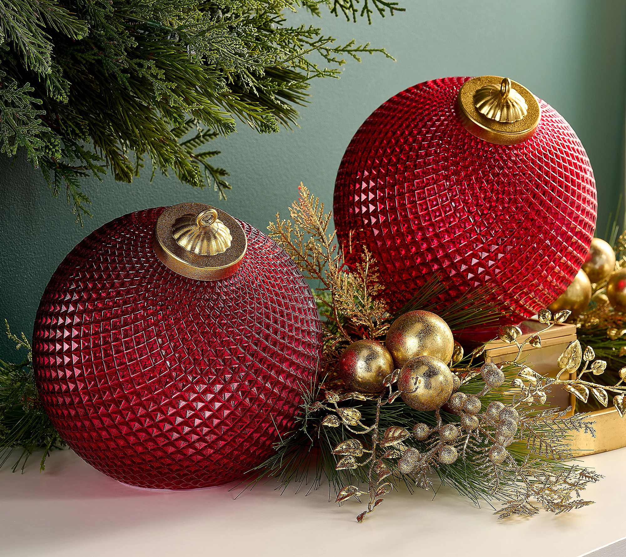 As Is Set of (2) 8"" Diamond Glass Ornaments by Valerie | QVC