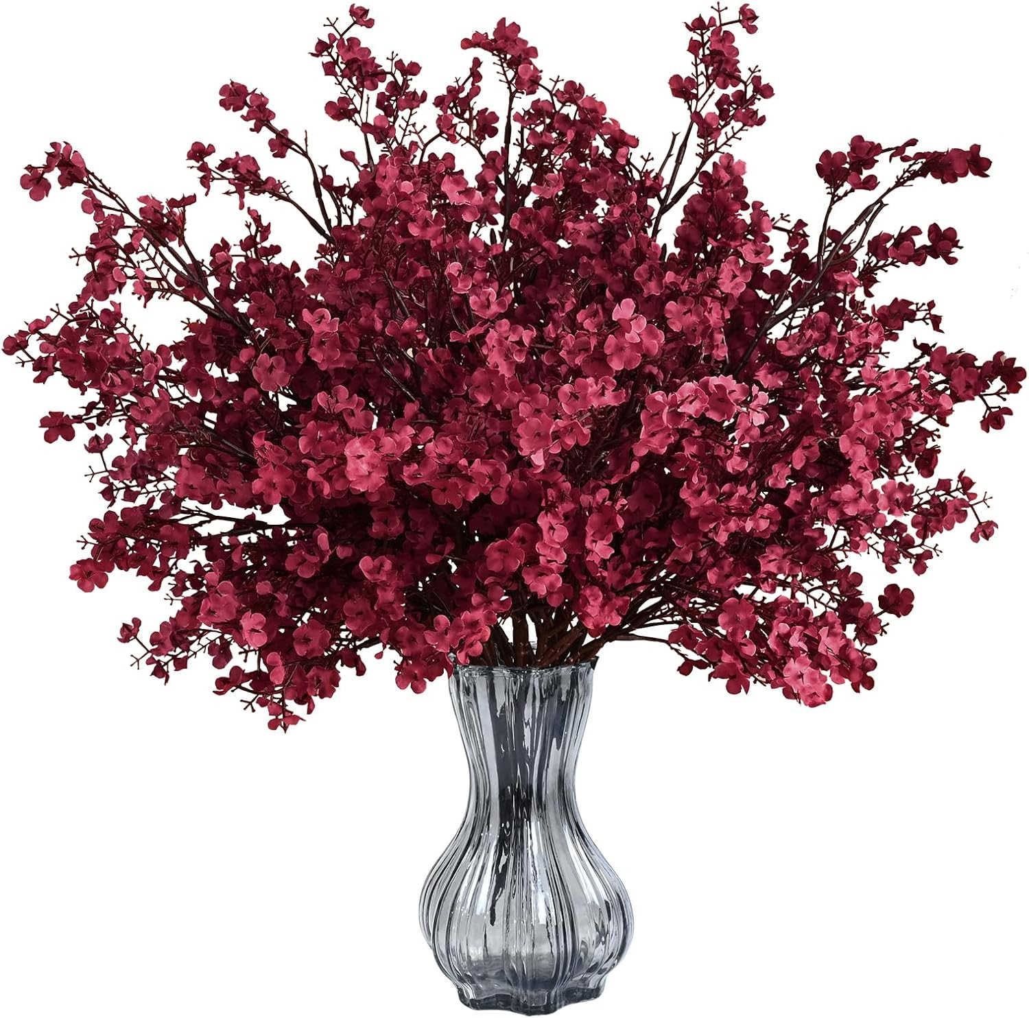 6Pcs Fake Flowers Babys Breath Silk Artificial Flowers Gypsophila Bouquets Bulk Real Touch Fall Stems for Fall Thanksgiving Decor Autumn DIY Floral Arrangement Table Centerpieces, Wine Red | Amazon (US)
