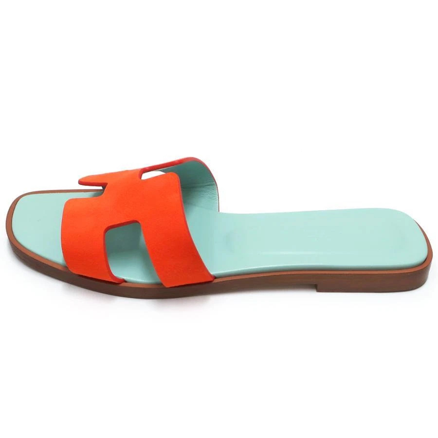 Authentic Hermes Oran Sandals Bicolor H Leather Suede Flat Shoes Women 6.5 VN01  | eBay | eBay US