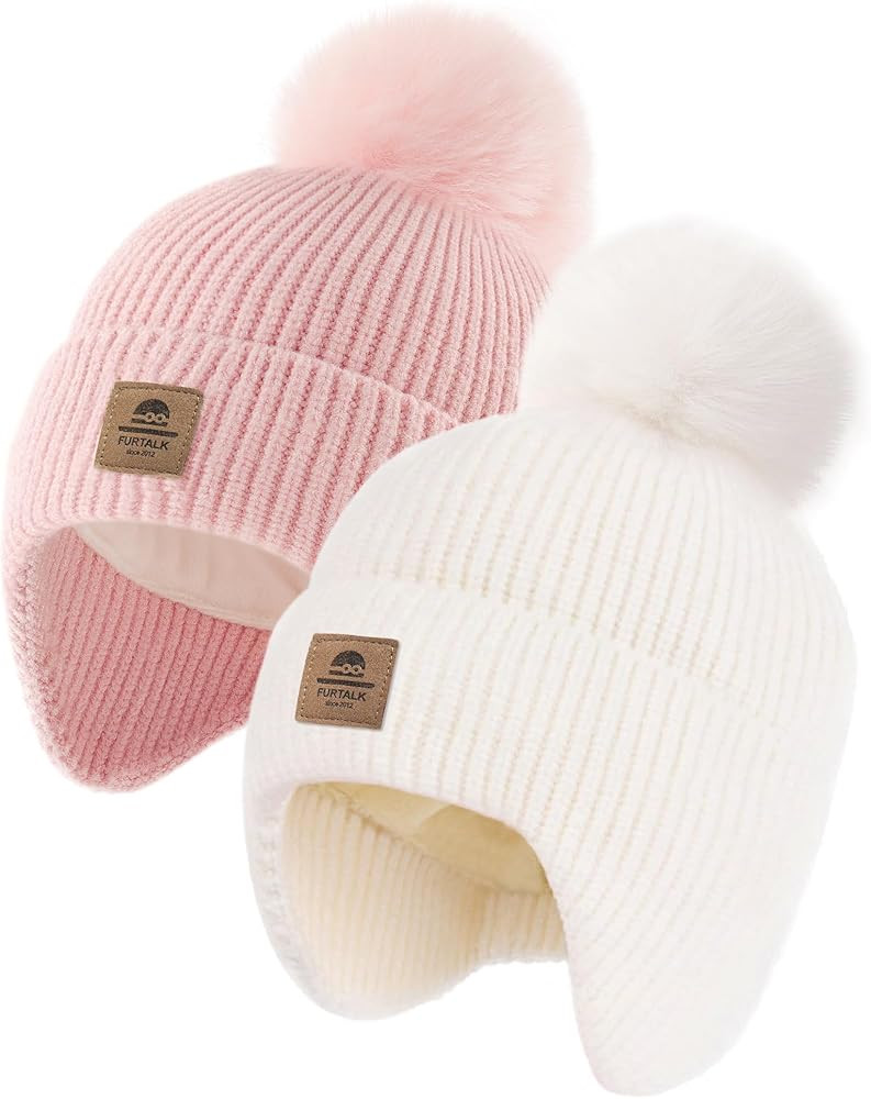 FURTALK Toddler Winter Hat Baby Pom Pom Beanie Boys Girls Kids Knitted Fleece Lined Cap | Amazon (US)