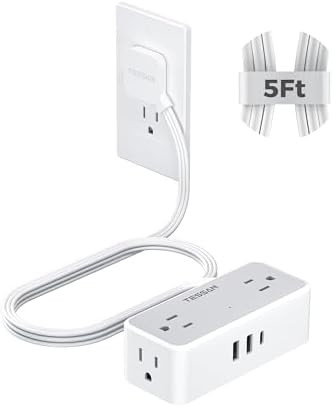 TESSAN Flat Plug Extension Cord 5 FT, Surge Protector Power Strip with 4 AC Outlets 1 USB C and 2... | Amazon (US)
