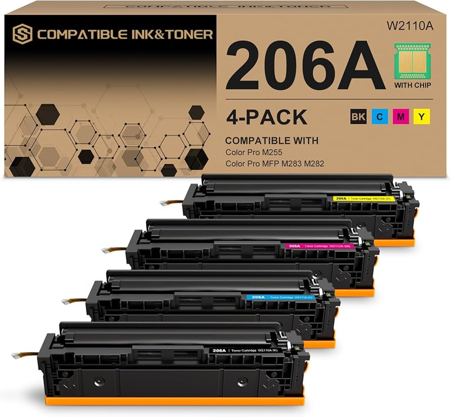 206A Toner Cartridges 4 Pack (with Chip) Works with HP Color Pro MFP M283fdw M283cdw, Pro M255dw ... | Amazon (US)