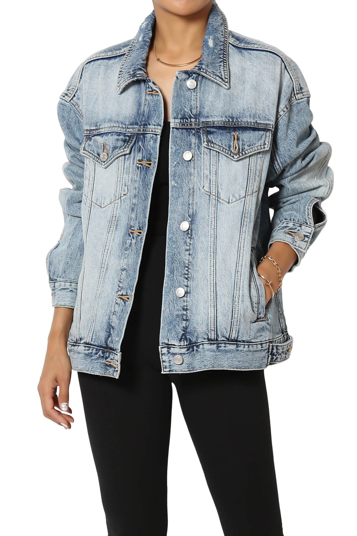 TheMogan Women's S~3X Trucker Washed Jean Non-Stretch Oversized Boyfriend Denim Jacket | Walmart (US)