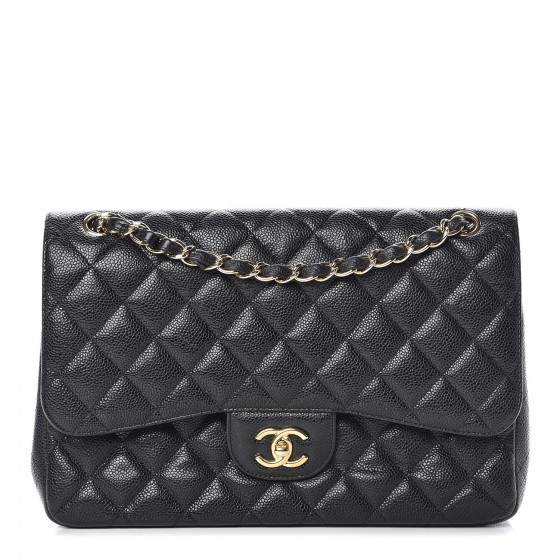 CHANEL Caviar Quilted Jumbo Double Flap Black | Fashionphile