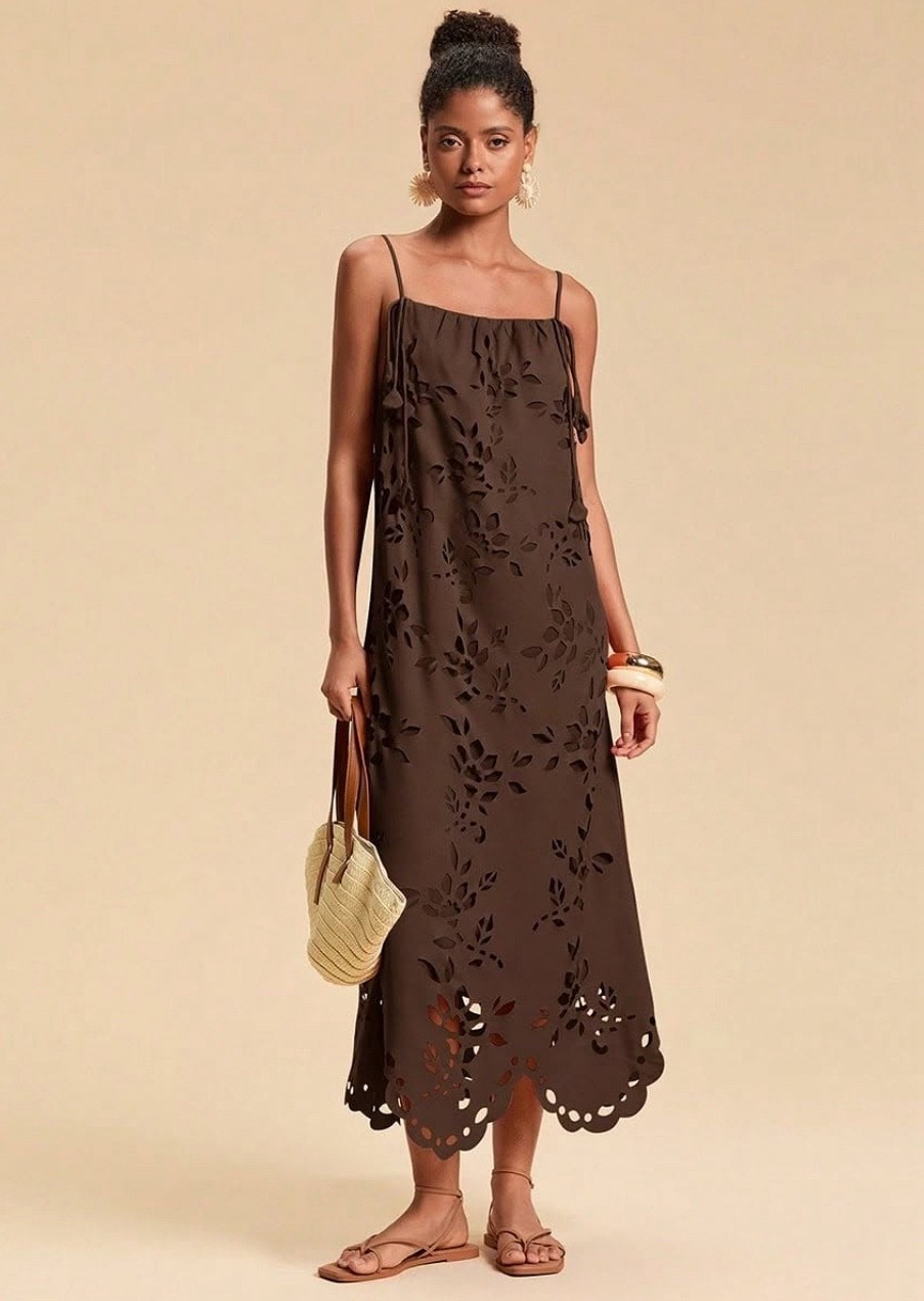 Solid Color Woven Dress For Women, Vacation Floral Applique Dress, Christmas Outfit, New Year Clothes, Thanksgiving, Chic Elegant Dress For Party, Luxury Wedding Guest Party Dress, Chic Beachwear,Summer Outfits For Women,Party Dress,Beach Outfit,Elegant Dresses For Women Summer Wedding Guest Dress Orange Sundress,Summer Dresses For Women