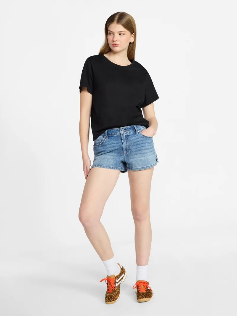 No Boundaries Cropped Cotton Tee with Short Sleeves, Women’s XXS-XXL | Walmart (US)