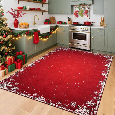 TackView Christmas Area Rugs 9' x 12', Washable Non Slip Xmas Holiday Decoration Throw Carpet Soft Low Pile Snowflakes Carpet for Living Room, Red | Target