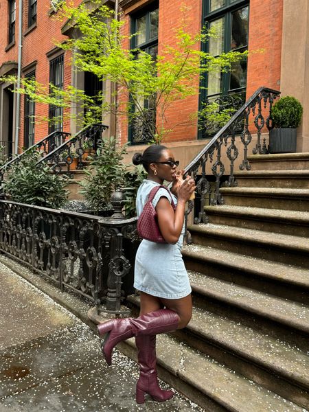 Spring outfit, denim dress, knee high boots, purse, spring dress, casual outfit, spring outfits, nyc style, spring style

#LTKsalealert #LTKfindsunder50 #LTKfindsunder100