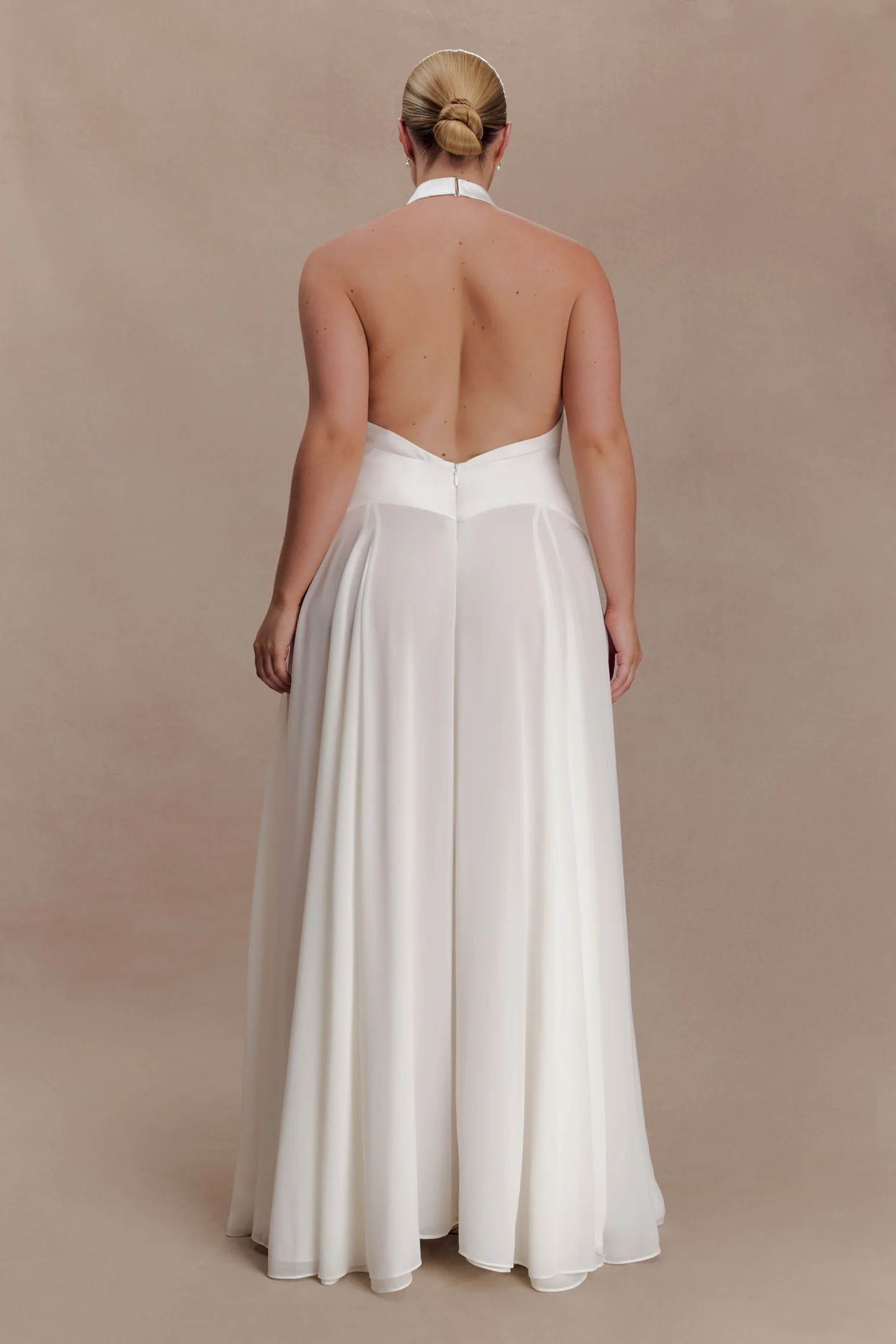 Susan Chiffon Halter Maxi Dress - Ivory | Meshki UK