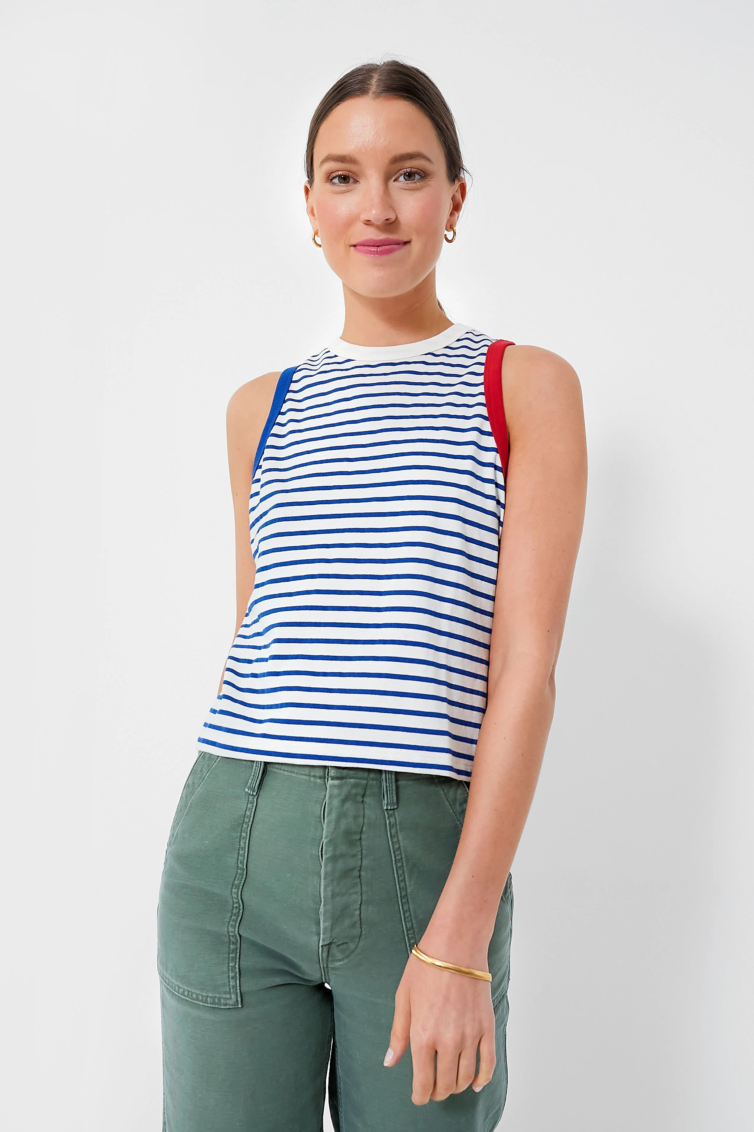 Cobalt and Cream Petit Stripe Camp Fit Tank | Tuckernuck (US)