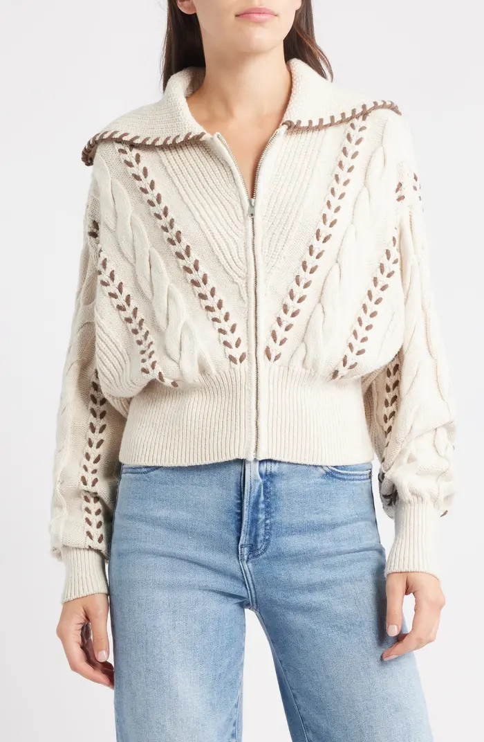 Lune Whipstitch Detail Cotton Blend Bomber Sweater | Nordstrom