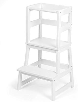 Play Platoon Toddler Kitchen Stool - White Wooden Step Stool Tower for Kids Kitchen Counter Learn... | Amazon (US)