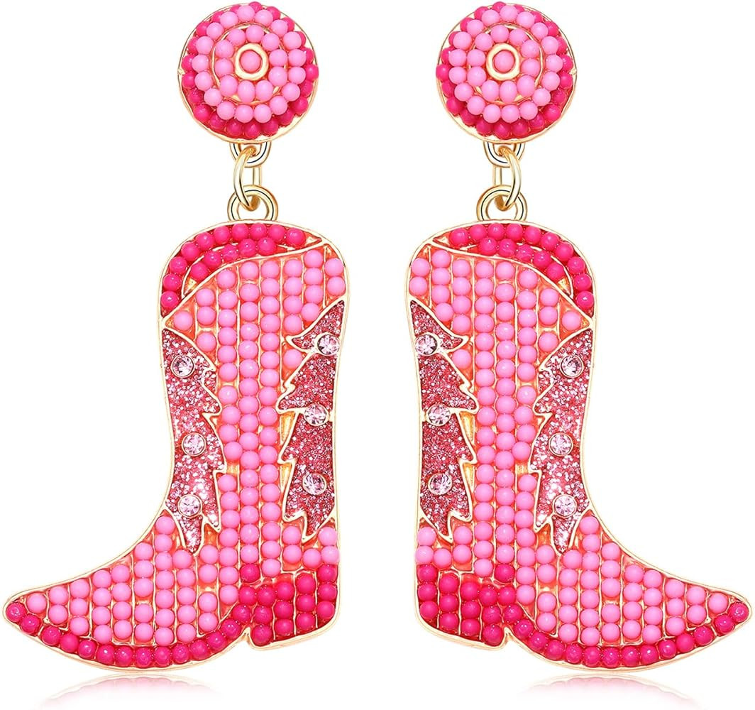 Beaded Cowboy Boot Earring Western Cowgirl Boots Earrings for Women Boho Shoes Dangle Drop Earrin... | Amazon (US)