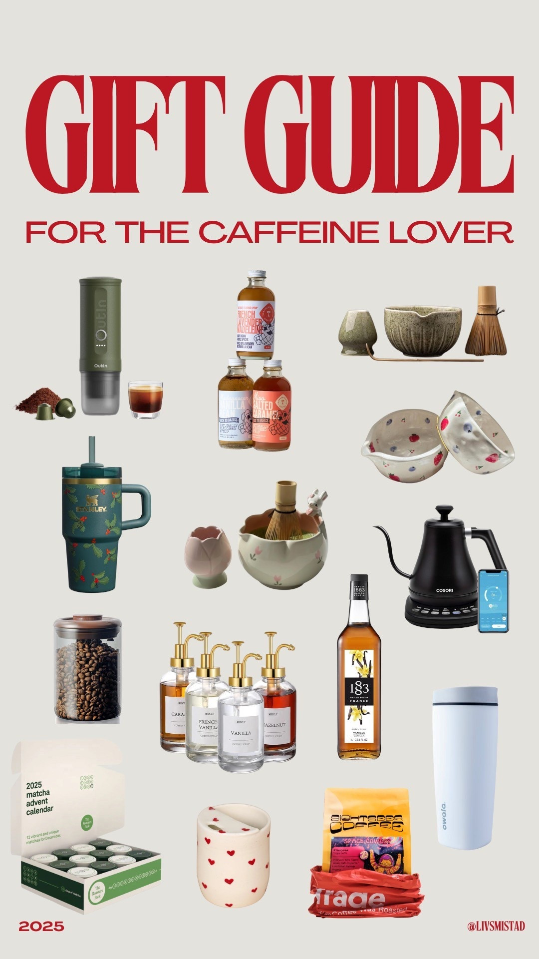 Calling all the matcha and coffee snobs! Sharing my curated gift guide for the caffeine lovers 🍵☕️

Gift guide, holiday gift guide, Christmas gift guide, gifts for coffee lovers, gifts for matcha lovers, matcha kit, at home matcha set, coffee bean canister, airtight coffee bean container, portable espresso machine, to go espresso machine, coffee subscription service, matcha subscription service, transcendence coffee syrup, best coffee syrup, 1883 coffee syrup, matcha bowl, electric kettle, to go cup, to go coffee cup, owala, modern coffee cup

#LTKCyberWeek #LTKHoliday #LTKGiftGuide