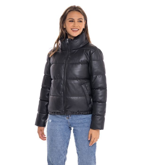 Women's Faux Leather Puffer Jacket, Puffy Coat - S.E.B. By SEBBY | Target