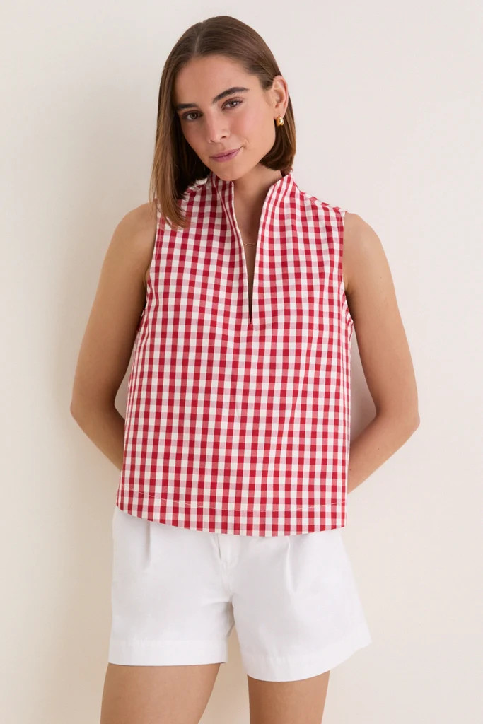 Apple Red Gingham Sleeveless Celeste Top | Tuckernuck (US)