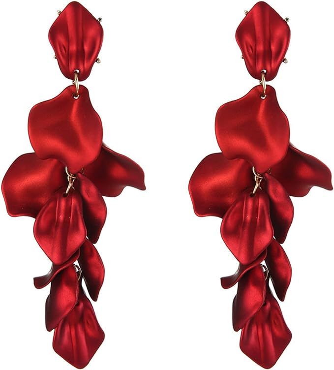 Chamqueen Multicolor Rose Petal Pendant Earrings Jewelry Women and Girls | Amazon (US)