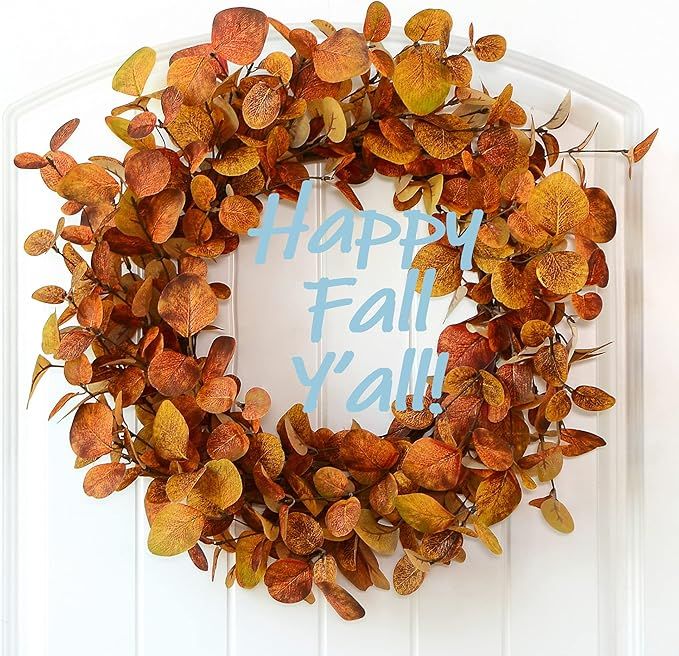 YNYLCHMX Fall Wreath for Front Door Outside 18” Autumn Wreath Eucalyptus Leaves Thanksgiving Fa... | Amazon (US)