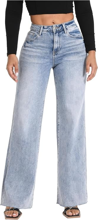 ONESO Wide Leg Jeans for Women High Waisted Stretchy Baggy Jeans BBL Loose Fit Tummy Control Deni... | Amazon (US)