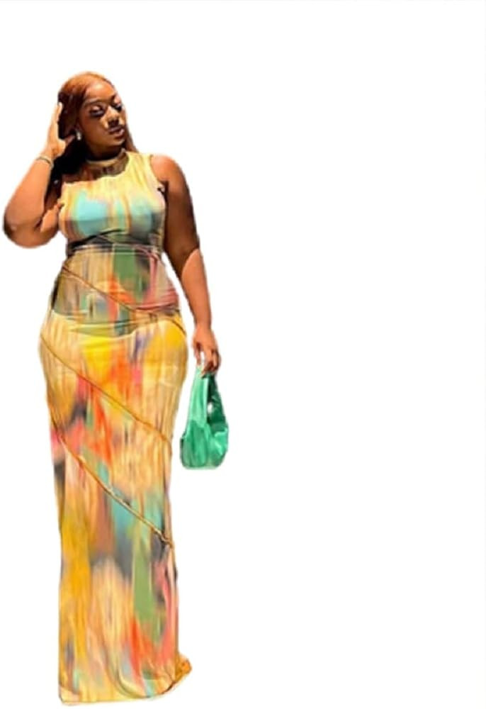 AIBEARTY Women's Aesthetic Colorful Tie Dye Maxi Dress Sexy Sleeveless Mock Neck Slim Bodycon Lon... | Amazon (US)