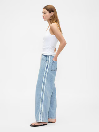 High Rise Pull-On Stripe Wide-Leg Jeans | Gap Factory