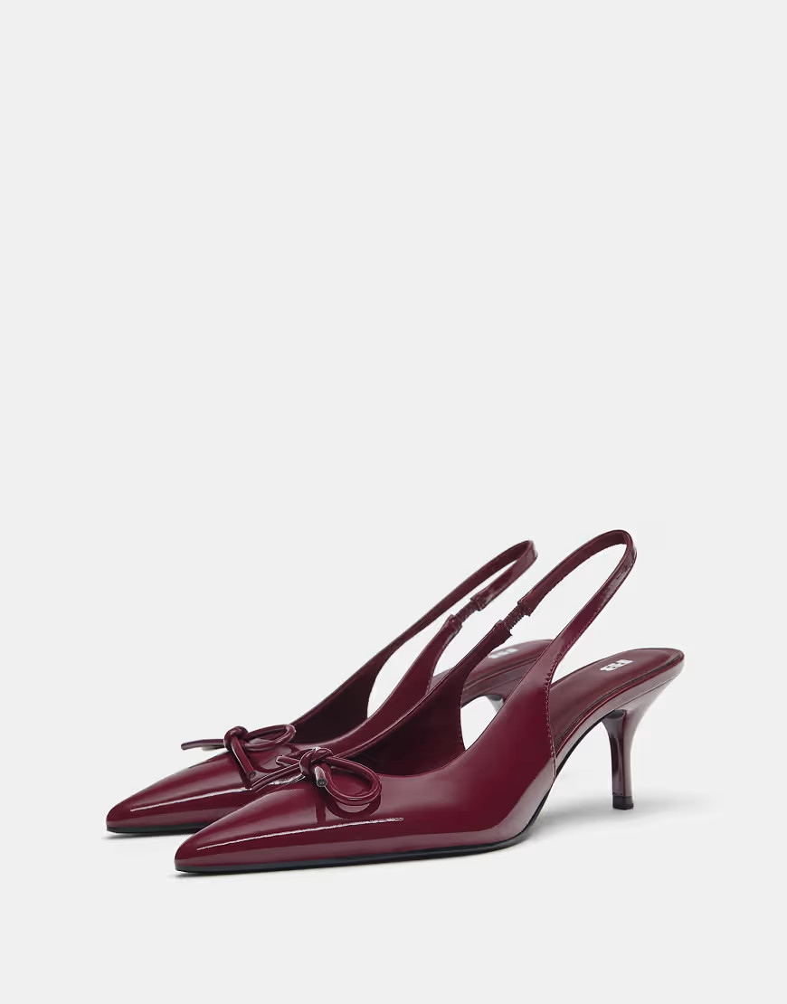 Pull&Bear Faux patent leather high-heel shoes in burgundy-Red | ASOS (Global)
