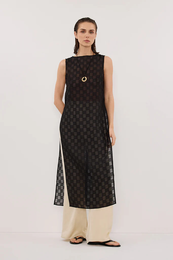 ELBA BLACK SHEER TUNIC TOP | DISSH