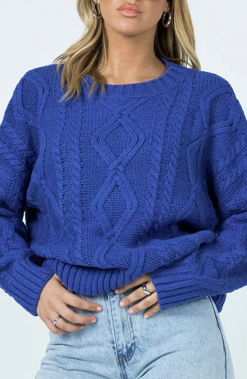 Princess Polly Anaya Oversize Cable Stitch Sweater in Blue at Nordstrom, Size Medium | Nordstrom