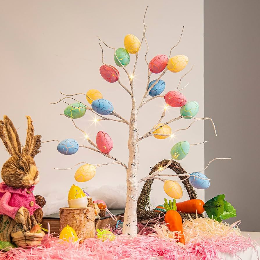 PABIPABI Easter Tree with Lights, Birch Tree with LED Lights, Easter Decorations Battery Operated... | Amazon (US)