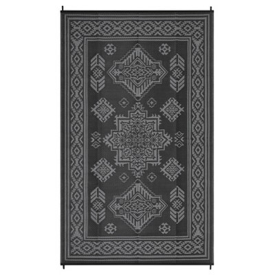 8'x10' Black/Grey Vintage Floral Reversible Outdoor Rugs for Camping Balcony, UV Resistant Waterproof Plastic Straw Rug for Backyard Portable RV Mat | Target