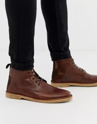ASOS DESIGN desert chukka boots in tan leather with suede detail | ASOS (Global)