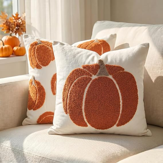 Fall Pumpkin Pillow Covers Set of 2, Caramel Orange Tufted 18x18 | Amazon (US)
