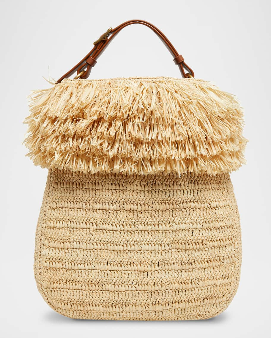 Saint Laurent Roady Fringed Raffia Shoulder Bag | Neiman Marcus