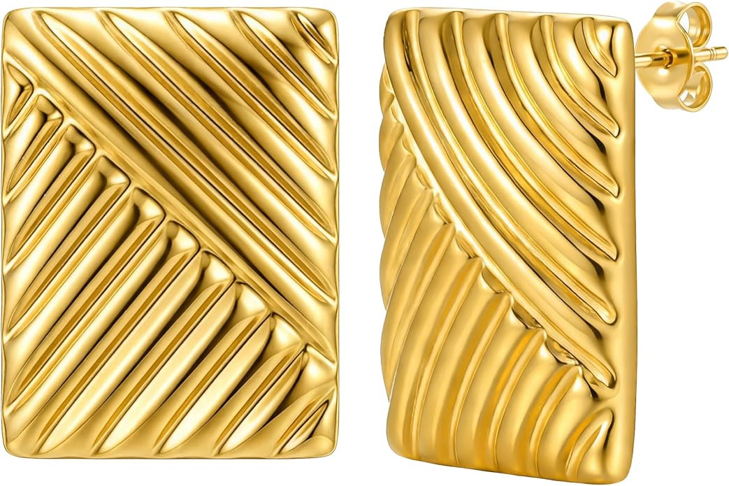 18K Gold Plated Delicate Earrings For Women Gold Ribbed Statement Earrings | Amazon (US)