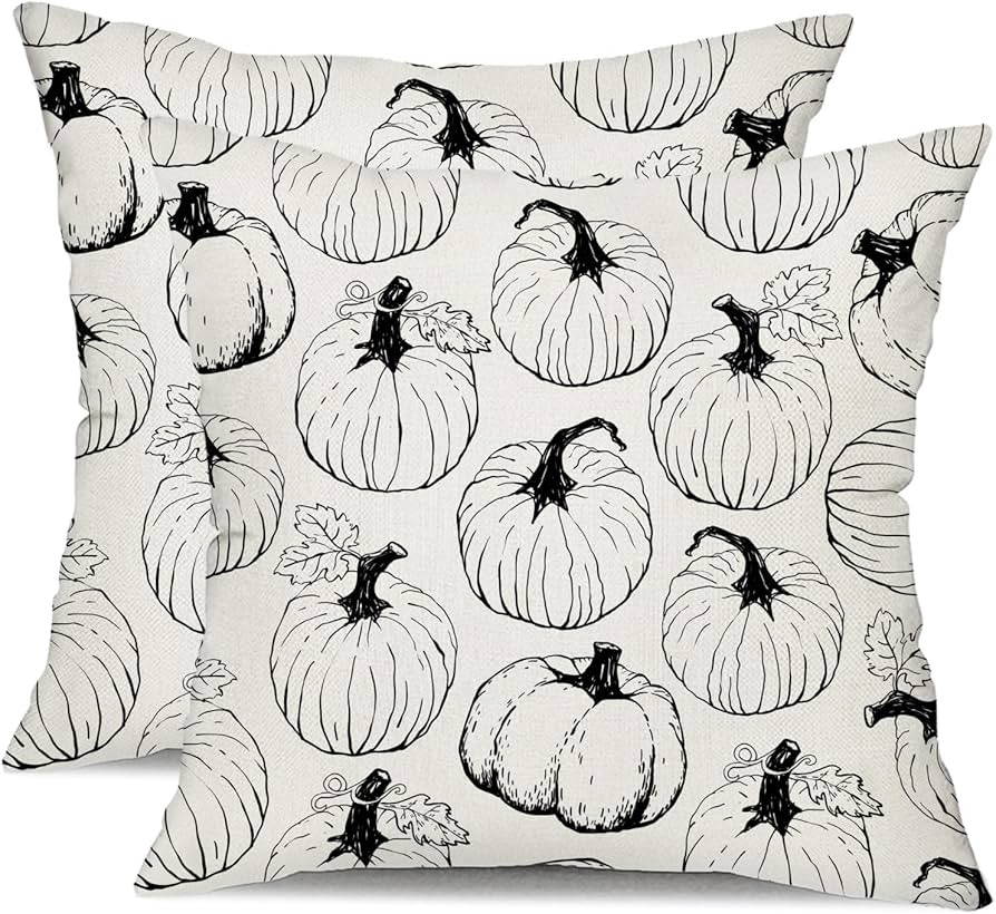 DFXSZ Fall Pillow Covers 18x18 inch Set of 2 Fall Decoration Black Lines Pumpkin Decor White Autu... | Amazon (US)