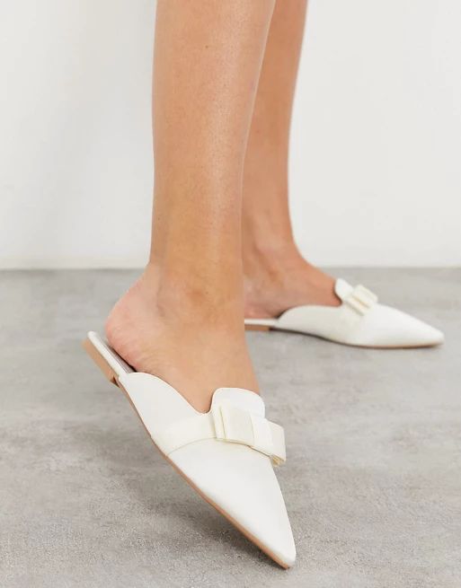 ASOS DESIGN Lira bow satin mules in ivory | ASOS (Global)