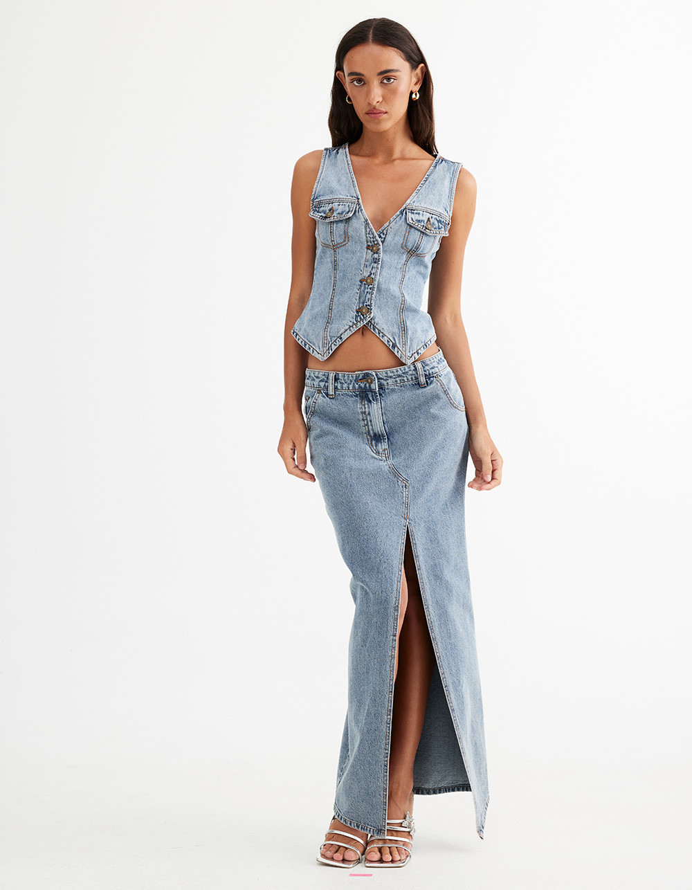 LIONESS Barbie Split Womens Midi Denim Skirt | Tillys