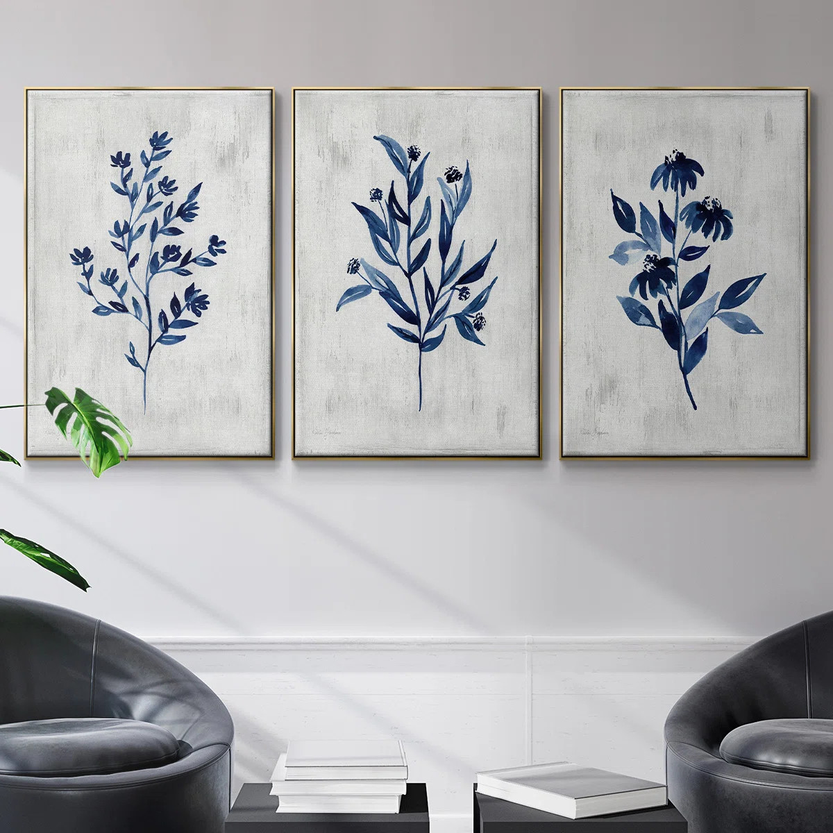 Wexford Home Wild Indigo I Framed On Canvas 3 Pieces Print & Reviews | Wayfair | Wayfair North America