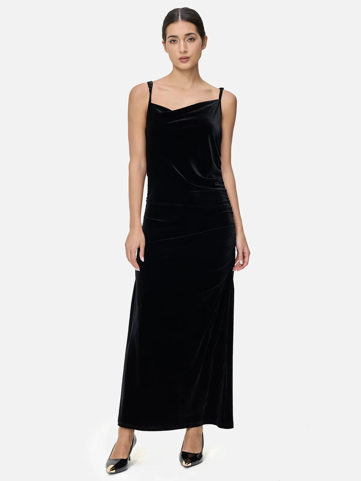 Irregular V Neck Velvet Strap Dress | SDEER