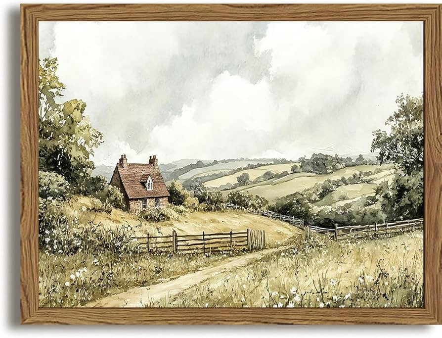 Framed Vintage Canvas Wall Art, Cottage Landscape Wall Decor Paintings, Rustic Farmhouse Pictures... | Amazon (US)