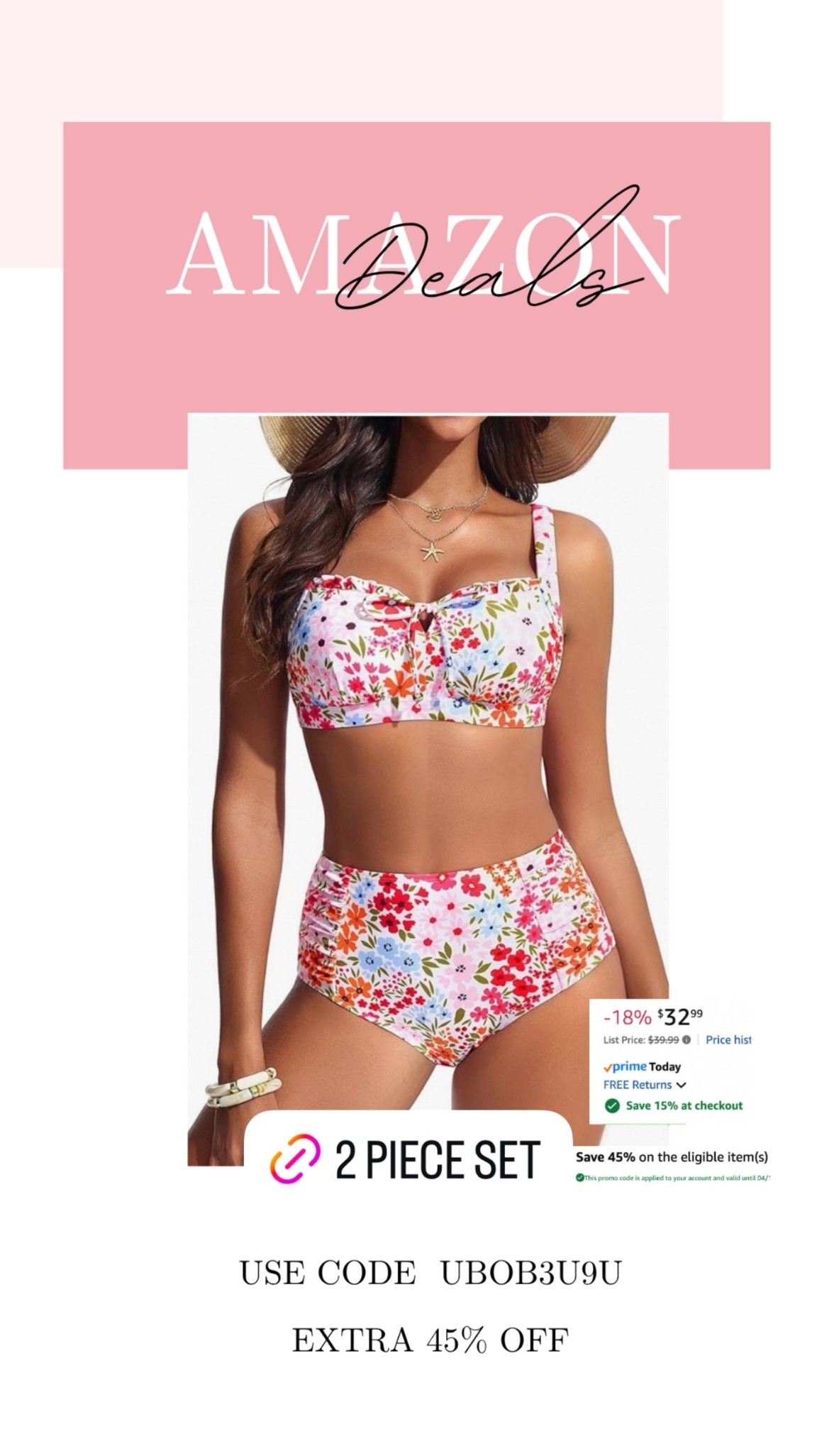 The cutest floral two-piece with a high waist! On deal comes in a few colors ￼

#LTKSwim #LTKSaleAlert #LTKMidsize