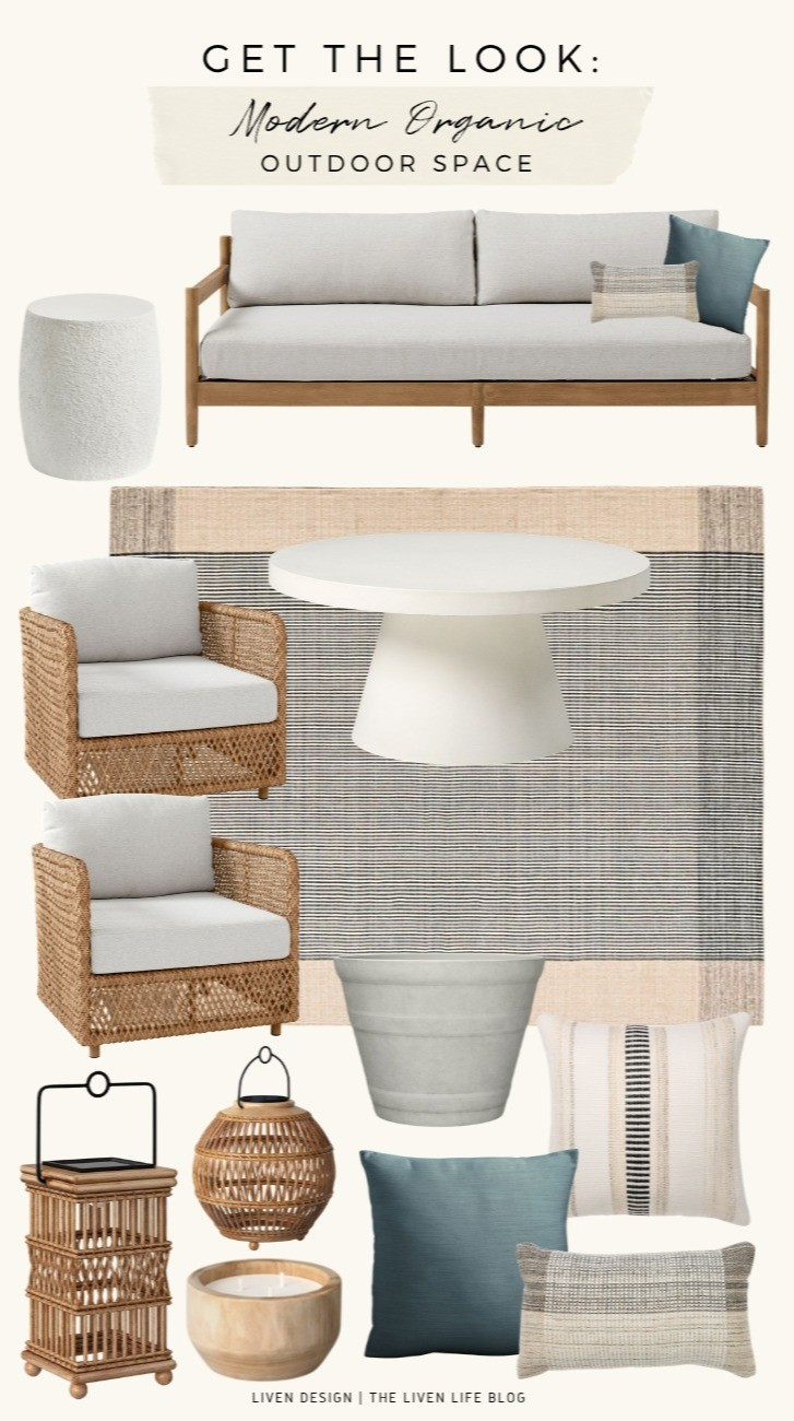 Modern organic outdoor space. Patio decor. Patio furniture. Outdoor sofa. Outdoor rug. Outdoor coffee table 

#LTKSeasonal #LTKHome #LTKSaleAlert
