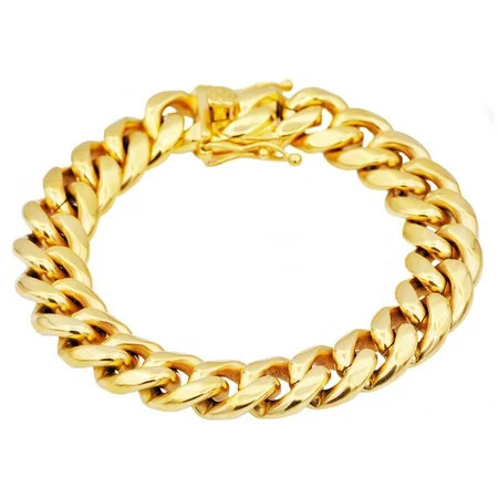 Gold Plated Stainless Steel Cuban Link Chain Men s Bracelet 8.5 Inch | Walmart (US)